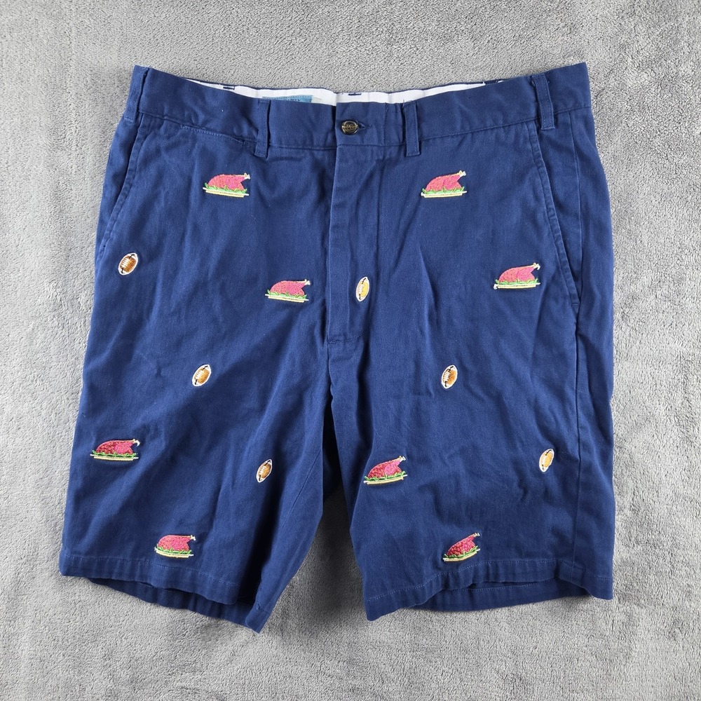 Castaway Nantucket Island Turkey & Football Harbor Navy Chino Shorts Mens 34